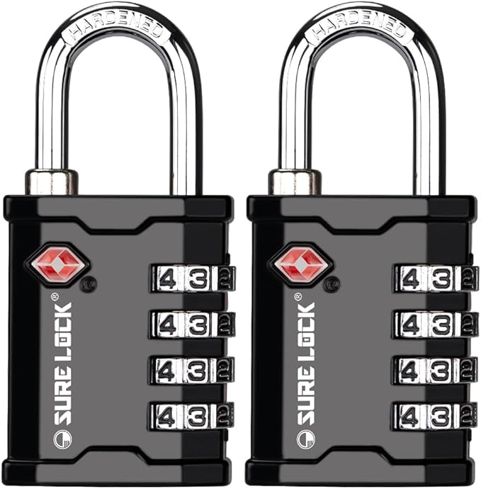 SURE LOCK TSA Accepted Heavy Duty Big Combination Luggage Padlock for Gun Cases, Transporting Equipment Cases in Trade Show, Music and Medical Industries (2, Black)