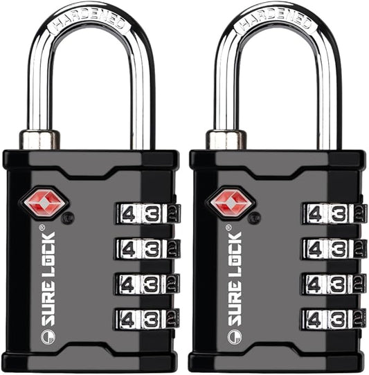 SURE LOCK TSA Accepted Heavy Duty Big Combination Luggage Padlock for Gun Cases, Transporting Equipment Cases in Trade Show, Music and Medical Industries (2, Black)
