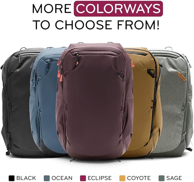 Peak Design Travel Backpack 45L, Black, Expandable 35-45L Design, Rear and Top Access, Weatherproof Shell, Laptop Sleeve, Ideal for Travel or Everyday Carry, Versatile Backpack for Men and Women