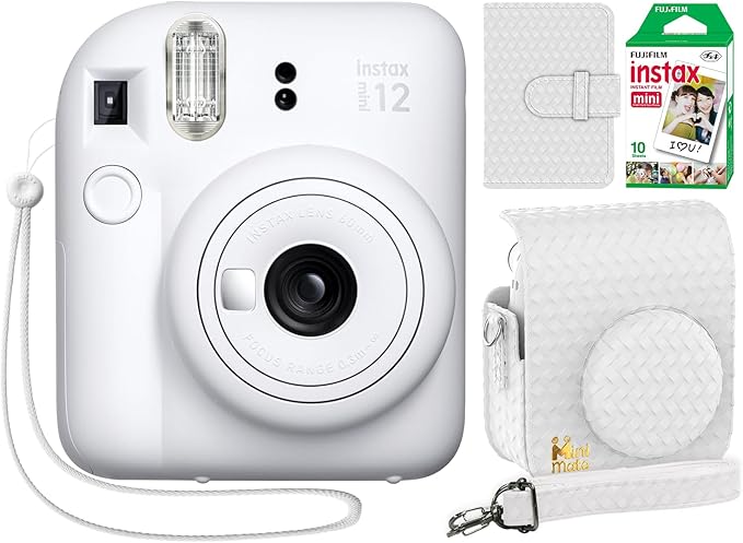 Fujifilm Instax Mini 12 Instant Camera Clay White + Minimate Custom Designed Case + Fuji Instax Film 10 Sheets & Photo Album