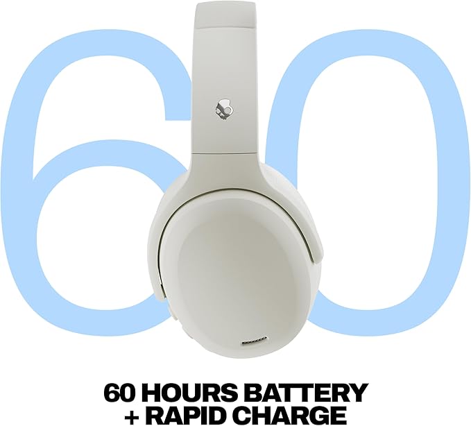 Skullcandy Crusher ANC 2 Wireless Over-Ear Bluetooth Headphones with Extra USB-C Charging Cable, Multi-Sensory Bass, Active Noise Cancelling, 60 Hours Battery, Microphone iPhone Android - Bone