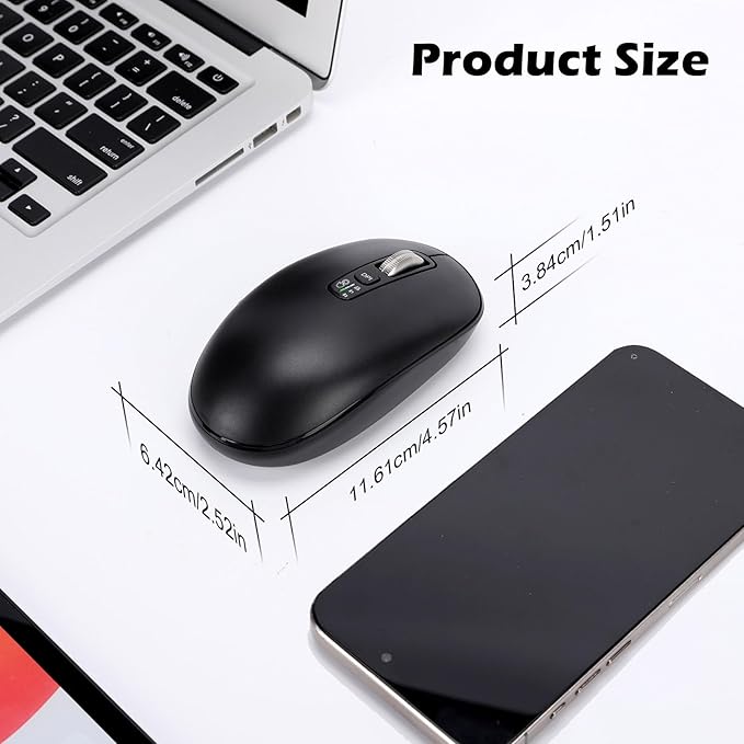 Wireless Bluetooth Mouse,USB+BT×2,Multi Device Ergo Full Size Mouses-big Hand,Metal 4-Way Super Scrolling,± 3000 DPI,10 Buttons,Plug&Play,Quiet,w/ 2 Batteries,Mice for Laptop,Computer,Tablet,Mac,iPad