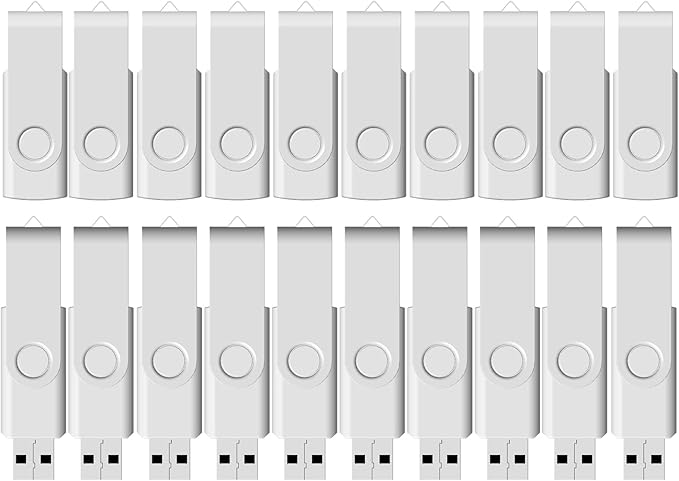 Flash Drive Bulk 4GB USB 20 Pack FEWINA USB2.0 USB Drives Pack Thumb Drive Bulk Swivel Memory Stick Zip Drive for Storage and Backup White 20PCS 4GB