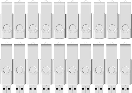 Flash Drive Bulk 4GB USB 20 Pack FEWINA USB2.0 USB Drives Pack Thumb Drive Bulk Swivel Memory Stick Zip Drive for Storage and Backup White 20PCS 4GB