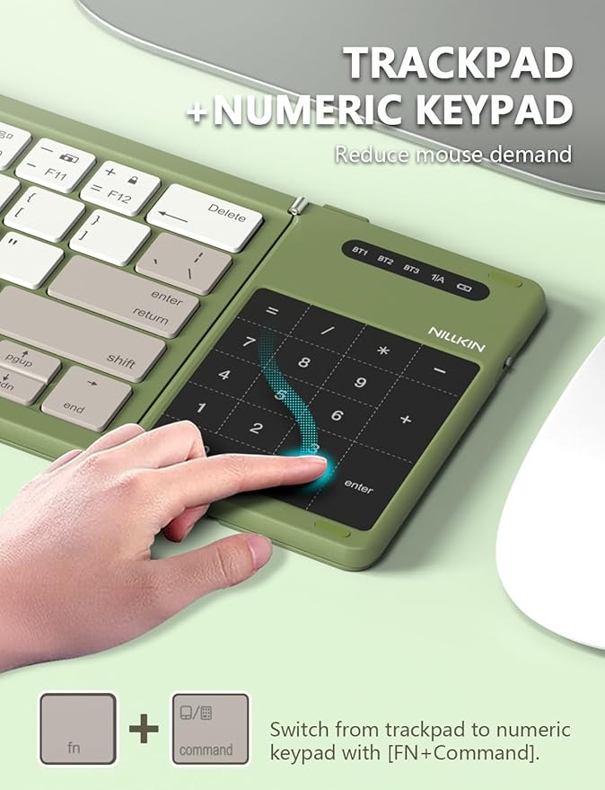 Nillkin Foldable Keyboard with Touchpad, Bluetooth Keyboard with Number Pad, Full Size Keys, Large Trackpad Small Travel Portable Keyboards for iPad Laptop PC Tablets - Green