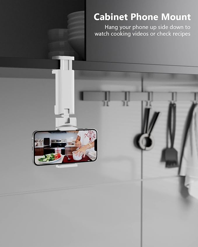 MiiKARE Travel Essentials Airplane Phone Holder, Universal Handsfree Phone Mount for Flying with 360 Degree Rotation, Travel Must Haves Phone Stand for Desk, Tray Table, White