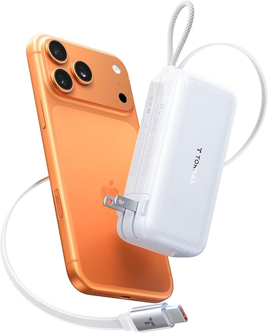 TORRAS EasyGo 3-in-1 Portable Charger, Built-in 28in Retractable USB C Cable and Wall Plug, 10000mAh Power Bank 35W Fast Charging, Travel Essentials Phone Battery Pack for iPhone 17 16 15 iPad Galaxy