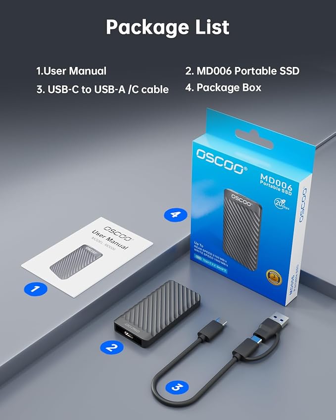 512GB Portable SSD, Up to 2000MB/s, USB 3.2 Gen 2x2 External Solid State Drive, Dual USB-C&A, Compatible with iPhone 15/16/17, Android, Mac, Laptops, Tablets, Smart TVs, Cameras, Game Consoles