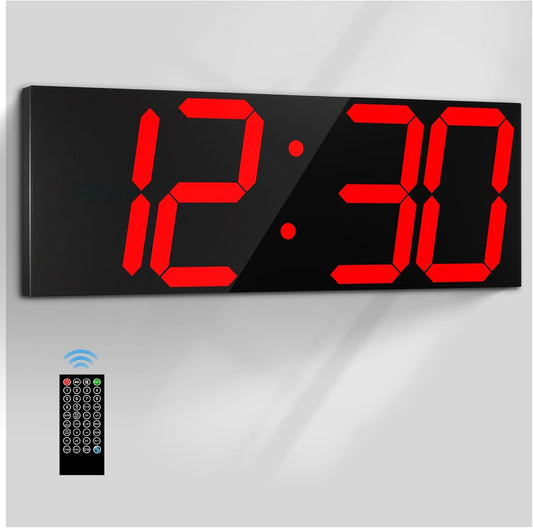 Large Digital Wall Clock,LED Digital Clock with Big Number,Multi-Function Remote Controlled Wall Clock with Timer, Alarm and Calendar Display(Red)
