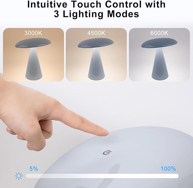 Elegant & Modern “Magnetic Cordless LED Table Lamp – Portable Touch-Dimmable Bedside Light for Bedroom, Living Room & Small Spaces (Gray)”