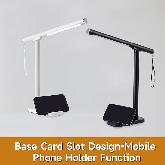 Magnetic Led Desk Lamp: 2 in 1 Reading Lamp with Phone Holder & USB Charging Port for Home Bedroom Office Study | Dorm Desk Lamp with 3500-6500k Touch Control Dimming | 5 Brightness Levels | White