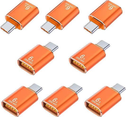 8 Pack 10Gbps/120W Type C Male to USB Female OTG Adapter, Orange USB C to USB3.1 Adapter for Smartphone, PC, Laptop, Tablet, Keyboard etc.