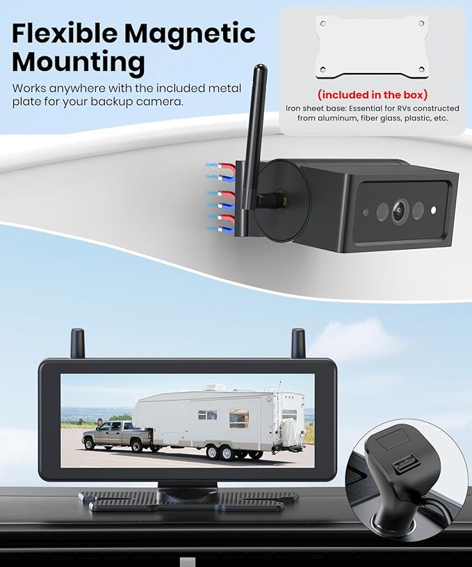 AUTO-VOX Wireless Backup Camera for Trucks:7.2" 1080P HD DVR Recording Monitor,No Wiring 1 Min Magnetic Install Dual Antenna RV Back Up Camera,IP69K Waterproof with IR Night Vision for Camper,Trailer