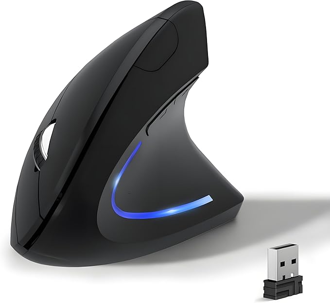 Wireless Ergonomic Mouse, 2.4G Wireless Vertical Ergo Mouse, 800/1200/1600 Adjustable DPI,6 Buttons Ergonomic Mouse for Laptop/MacBook/PC/Desktop-Black