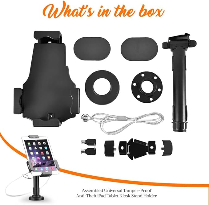 Pyle PSPADLK8 Anti-Theft Tablet Security Stand Kiosk - Table Mount Desktop Tablet Case Holder with Lock, Adjustable Clamp Arm, Internal Cable Routing, for iPad, Kindle, Samsung, Android Tablets