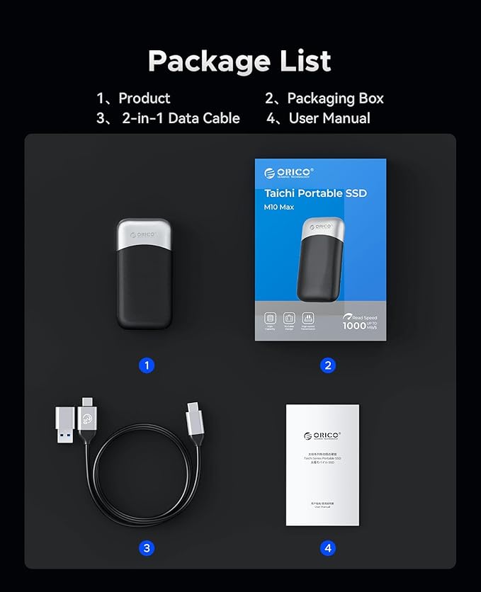 ORICO 8 TB External SSD, Up to 1000MB/s for USB 3.2 Gen 2 Interface, Portable Solid State Drive for Smartphone, Laptop, PC and Game Console, Fast and Reliable Storage Solution - M10Max