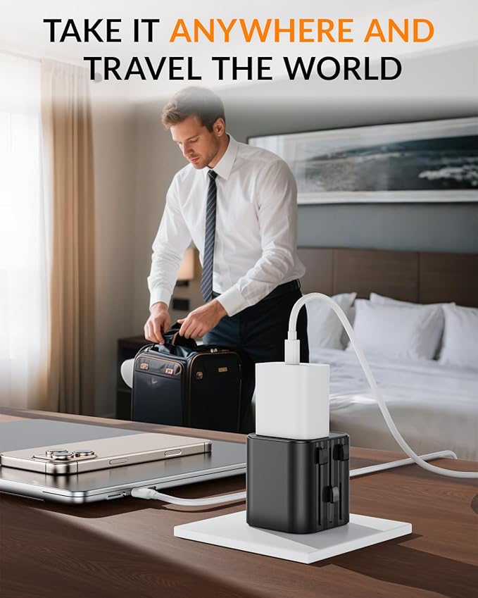 SooPii Universal Travel Adapter Worldwide, Travel Plug Adapter with AC Outlets(Type A C G I), Small International Socket Adapter for UK, US, Europe, Japan, Ireland, Australia 200+ Countries