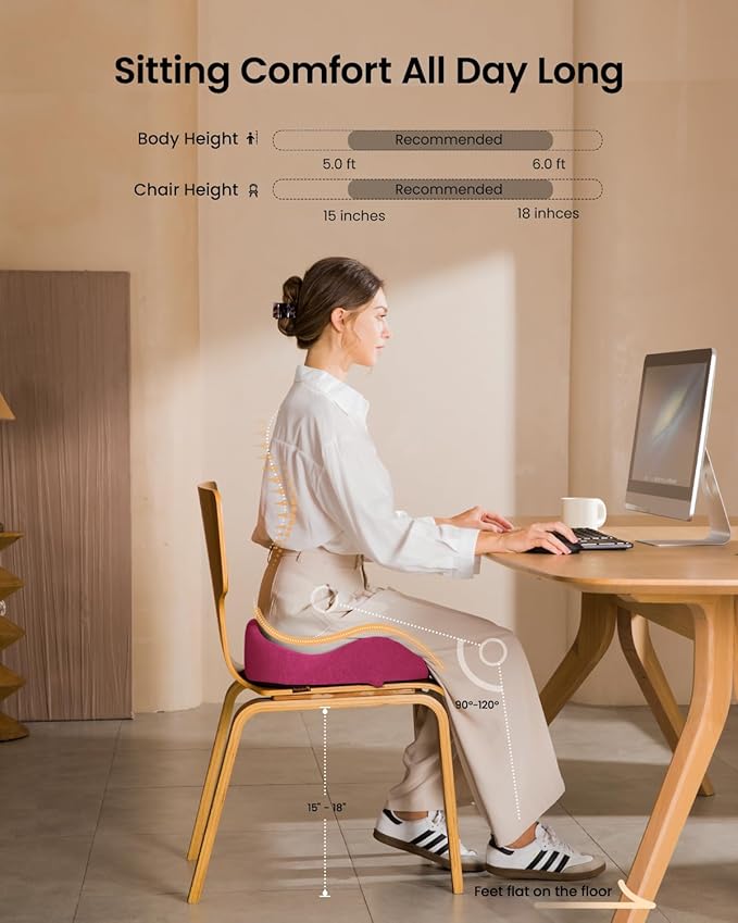 ProtoArc Seat Cushion, Office Chair Cushion for Sciatica, Coccyx Cushion, Ergonomic Memory Foam Seat Cushion for Car, Home, Pressure Relief Pad for Hip, Tailbone, All Day Comfort - Rose