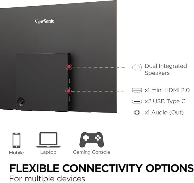 ViewSonic VX1655-4K-OLED 15.6 Inch 4K UHD Portable OLED Monitor with 2 Way Powered 60W USB C, Mini HDMI, Dual Speakers, and Built-in Stand with Magnetic Cover