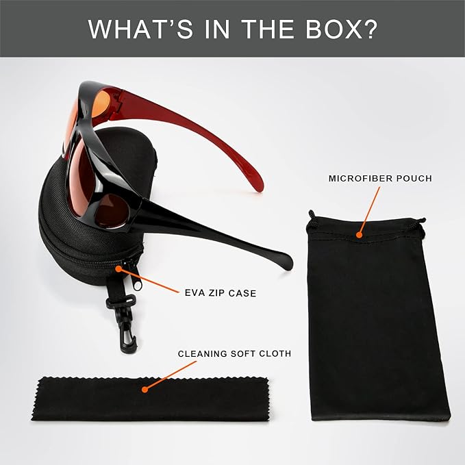 Eyekepper 100% Blue Light Reduction,Huge Fitover Anti-Blue Blocking Computer Eyeglasses with Extra Amber Lenses, Black Red