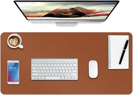 Boutilon Leather Desk Pad Protector,Non-Slip Mouse Pad,Laptop Desk Pad,Office Mouse Mat,Waterproof Leather Desk Blotter,Desk Writing Pad for Office and Home (XL-Brown,35.4"x 15.7")