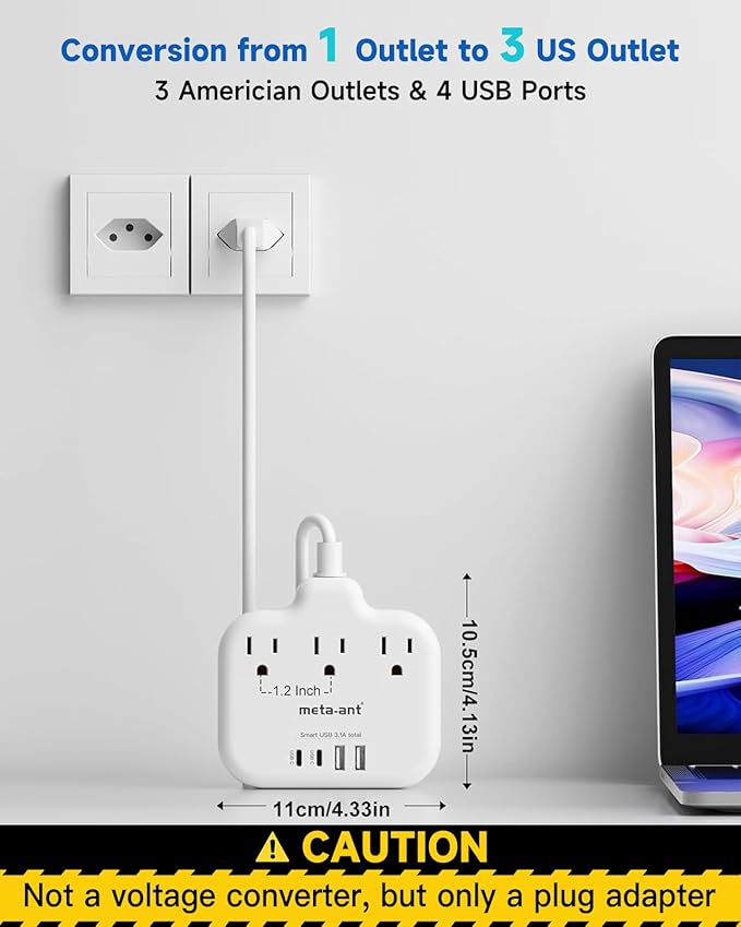 Switzerland Travel Plug Adapter with 5FT Extension Cord, meta-ant Type J Adapter with 3 Outlets 4 USB Ports(2 USB-C), Switzerland Power Adapter for US to Swiss Switzerland Liechtenstein Rwanda