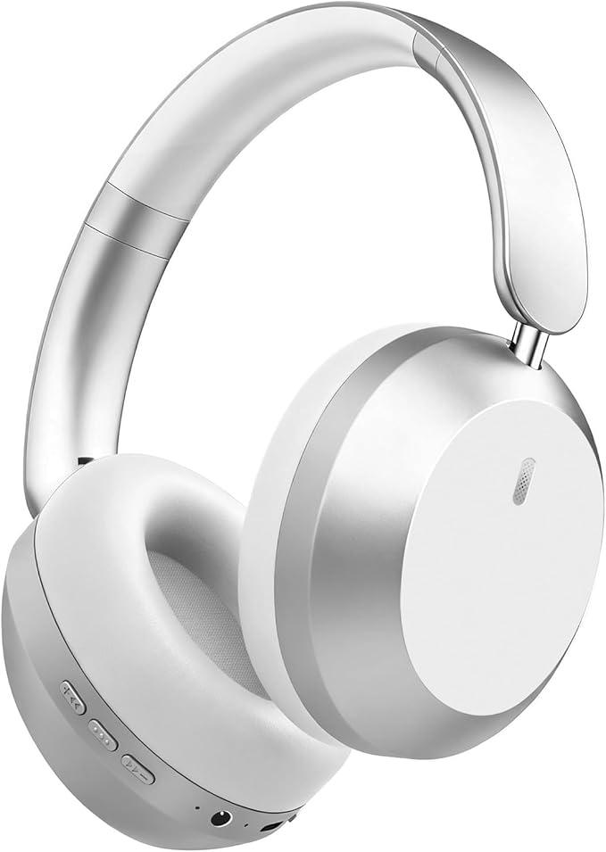 Wentronic Y05 Bluetooth Headphones Wireless Over Ear Noise Cancelling with Microphone 48 Hours Playtime, High Sound Quality Foldable Soft Earpads Earphones for Travel-Silver