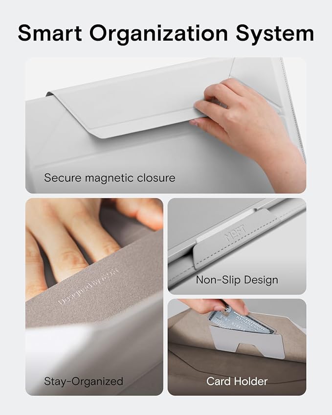 MOFT Laptop Carry Sleeve, 2-in-1 Laptop Bag & Stand for 14" MacBook Air/Pro & Dell/HP/Lenovo/Asus, Stylish Slim Computer Sleeve Bag with Expandable Storage for Computer Accessories, Misty Cove