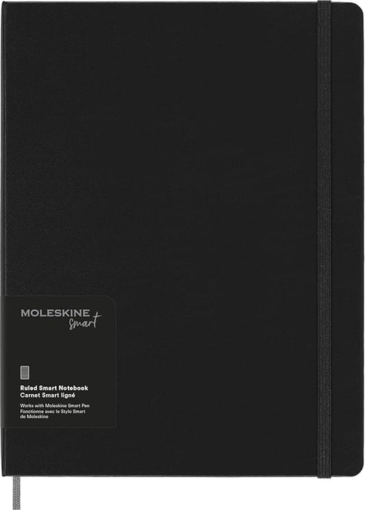 Moleskine Smart Notebook, Smart Writing System, Digital Notepad with Hard Cover, Ruled Pages and Elastic Closure, Size Extra Large 19 x 25 cm, Colour Black