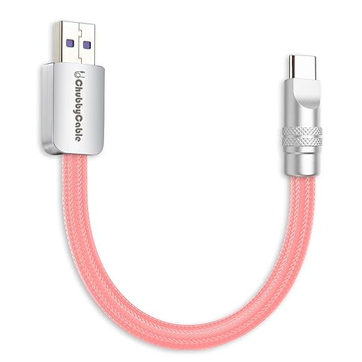 chubbycable Cute Chubby 120W Short USB C Cable Power Bank Fast Charging Cable Nylon Braided Charger Cord Compatible with iPhone 17-15 Series iPad, Pink, USB-A to Type-C, 0.32FT