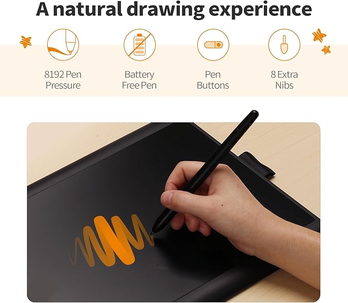 GAOMON M10K Drawing Tablet, 10x6 inch Large Graphics Tablet with Touch Ring, 8192 Levels Battery-Free Stylus, 10 Hot Keys, Art Tablet for Design, Writing, Editing, Work with Mac, Windows, Android