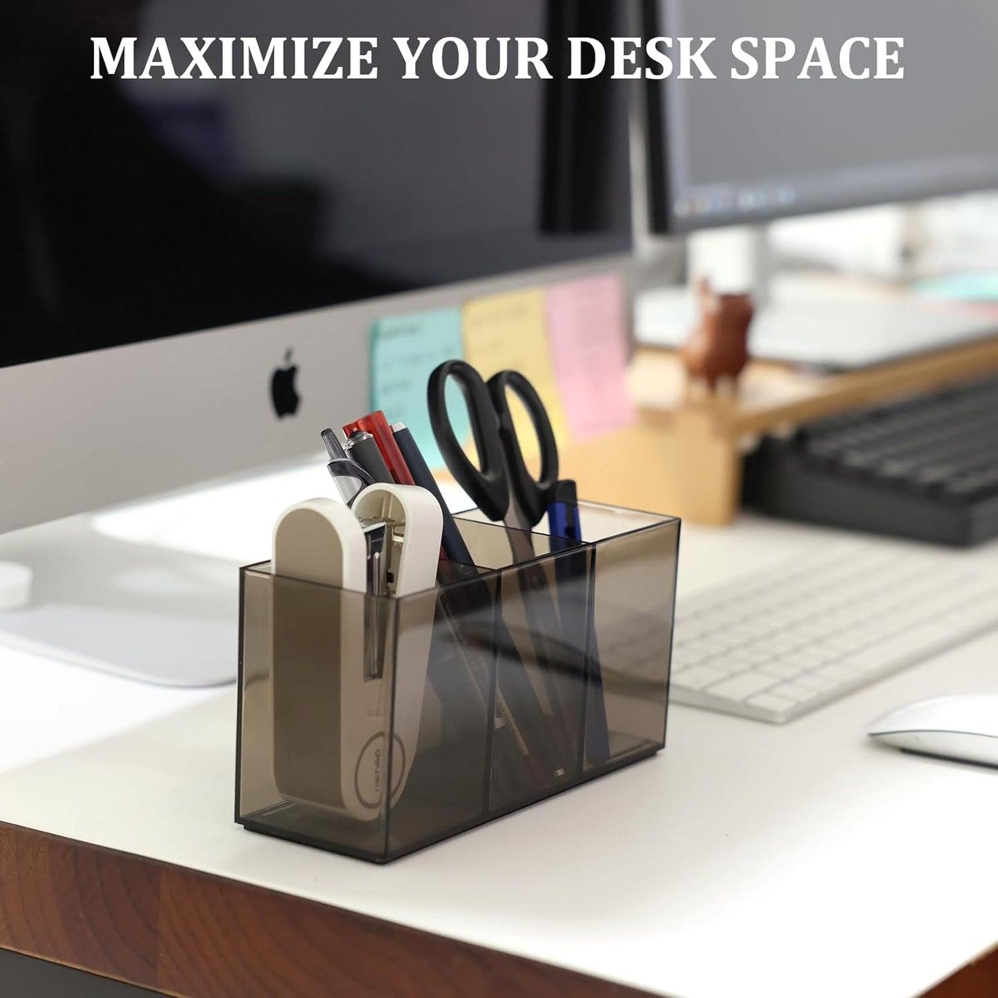 Ludato 2 Pack Pen Pencil Holder for Desk, 3 Compartments Clear Acrylic Makeup Brush Holder straw holder Storage for Office Desk Accessories