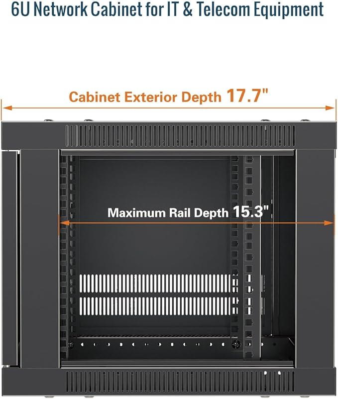 Tecmojo 6U Wall Mount Rack Cabinet, Heavy-Duty 176 Lbs High Load Capacity, 19” Enclosed Server Network Rack with Mesh Door, 17.7” Deep – Elite Collection