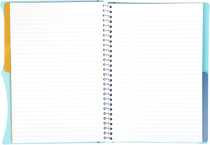 Mintra Office Durable PREMIUM Spiral Notebook, ((Teal, 2 Subject (6in x 9.5in)), Wire, Fabric Covered Coils, No Snags, Removable Adjustable Pocket Dividers, Ruler, Organization, Customizable