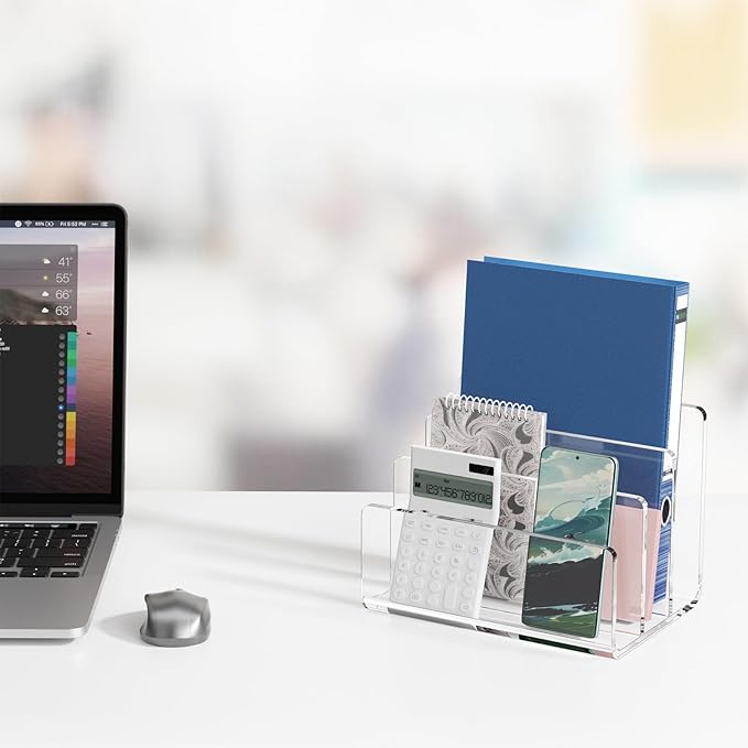 Richboom Acrylic File Sorter, 8.5"x6.3"x6.2", Upright File Organizer for Desk, Mail Organizer Countertop, File Holder for Letter, Document, Notebook, Clear, 3 Sections