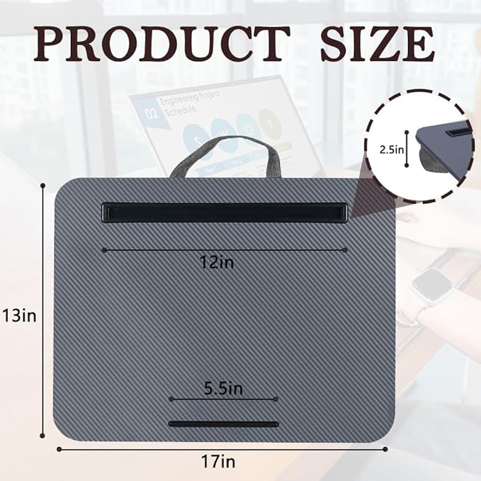 Portable Laptop Desk Fits Up to 16“ Laptops, with Tablet Slot, Built-in Cushion, Great for Home & Office,Lap Desk for Laptop,Lap Desk with Cushion (Dark Grey, Medium)