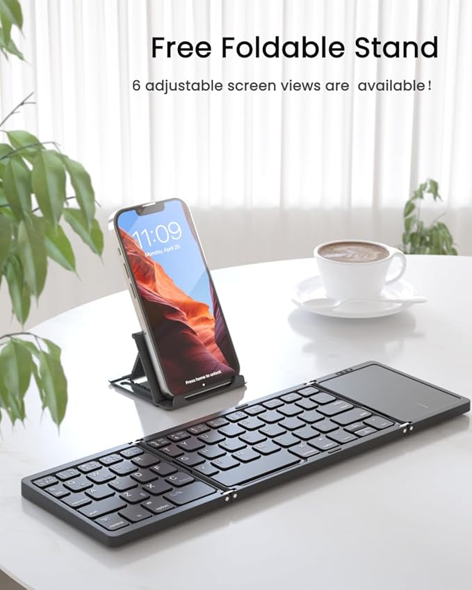 Foldable Bluetooth Keyboard, Folding Portable Wireless Keyboard with touchpad,Travel Pocket Keyboard for iOS Android Windows Mac Smartphone Tablet & Laptop, Sync Up to 3 Devices, Black