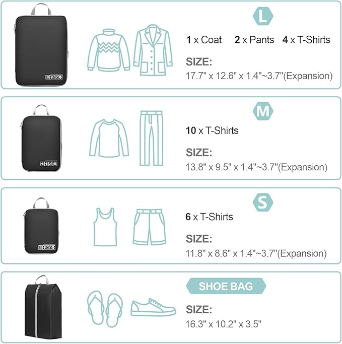 Cambond Compression Packing Cubes for Travel Women - Travel Bags Luggage Organizers Travel Essentials Compression Cubes for Travel Carry on Suitcases Organizer
