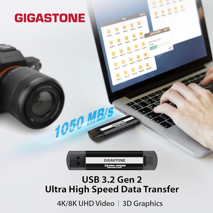 Gigastone 500GB Gaming External SSD, USB-C & USB-A, 1,050MB/s, PS5, iPhone15, Mac, Laptop, Smartphone SSD Backup Hard Drive