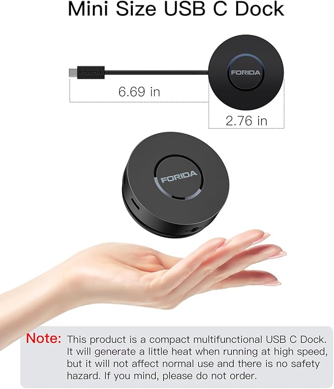 Mini USB C Docking Station Dual HDMI Monitor FORIDA USB C to USB Dock Hub with Gigabit Ethernet 100W Power Delivery Micro SD Card Reader for MacBook/Dell/HP/Lenovo ThinkPad/Surface (Black)