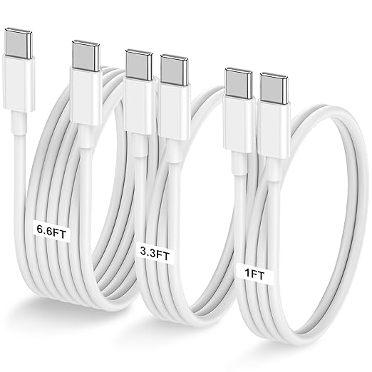 3-Pack [1FT+3.3FT+6.6FT] 60W USB C to USB C Cable, Type C Fast Charging Cable for iPhone Air 17 16e 16 15 Pro Plus Pro Max，for Galaxy S25/S24, for iPad Pro/Air/mini, for MacBook Pro/Air and More