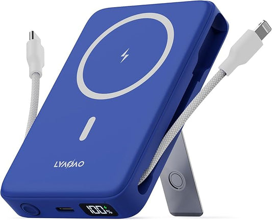 2025 Magnetic Battery Pack 16800mAh Mobile Power Bank, Portable Charger with Foldable Stand and Built-in Cable, 20W USB-C Fast Charging, Suitable for iPhone 17/16/15/14/13/12 Series