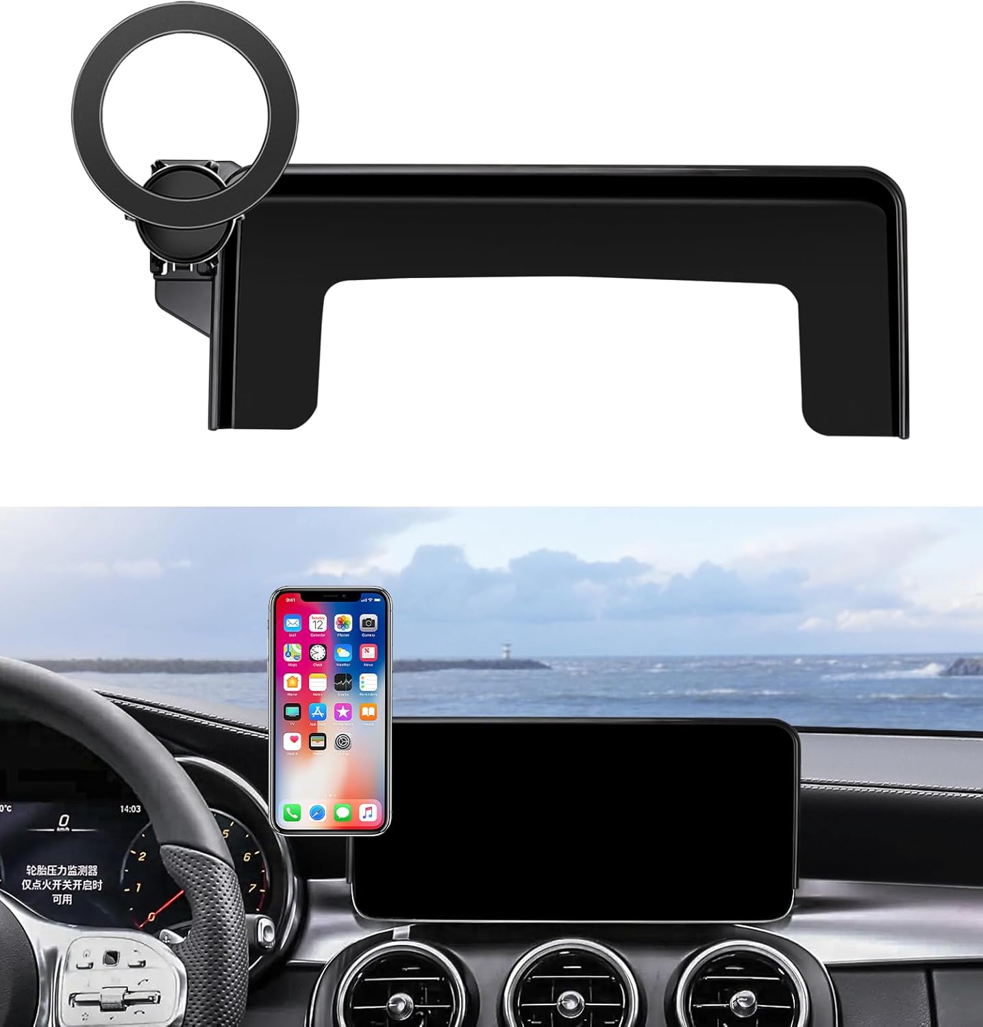 Car Phone Holder for 2020-2022 Mercedes Benz GLC / 2019-2021 C-Class / 2020-2022 V-Class Accessories 10.25-Inch Screen Fixed Clip, 360° Rotation Phone Mount Compatible with MagSafe
