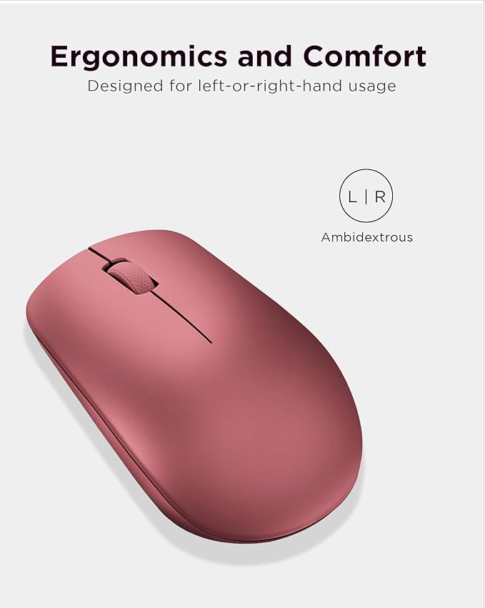 Lenovo 530 Full Size Wireless Computer Mouse for PC, Laptop, Computer with Windows - 2.4 GHz Nano USB Receiver - Ambidextrous Design - 12 Months Battery Life - Cherry Red