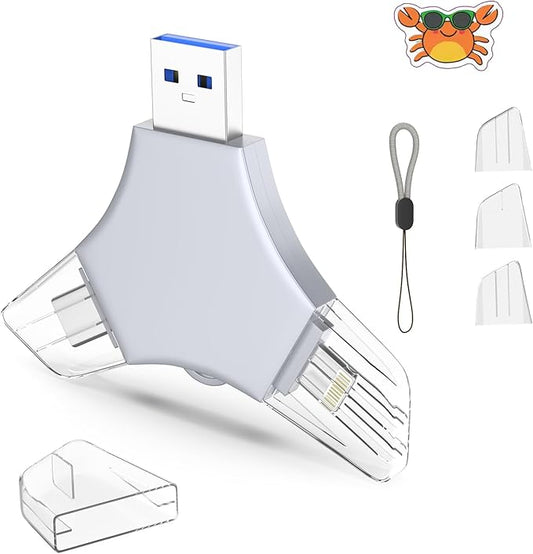 USB 3.0 Flash Drive 64gb for iPhone, 3in1 External Memory Picture Keeper Storage Stick for Photo/Video/Data Saver/Backup, V4.22High Speed Thumb Drives for iPhone/iPad/Android/PC - Thundercloud