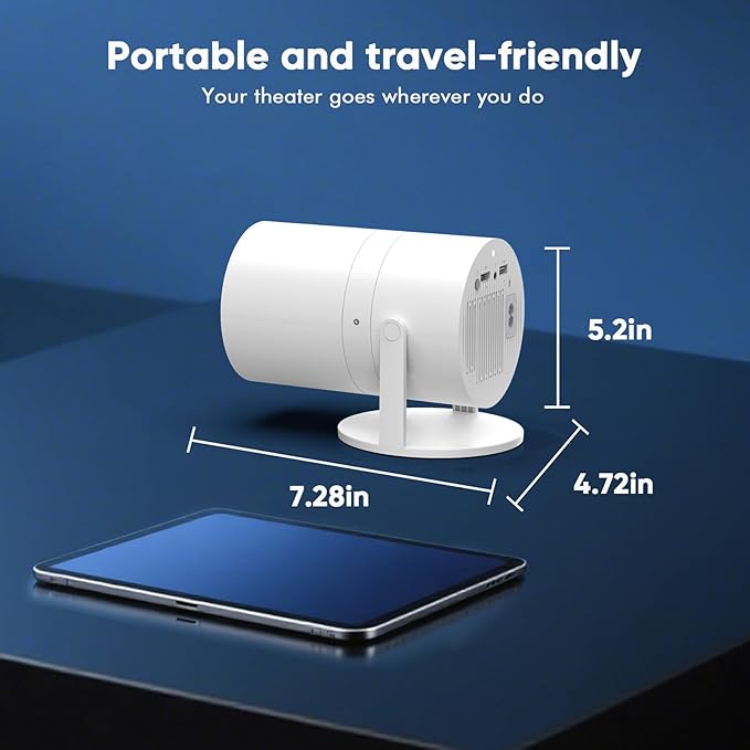 [Google Play Store & Voice Control] WISHOLY Mini Projector with WiFi and Bluetooth, Built-in Streaming Apps, Portable Movie Projector with 180° Rotatable for Outdoor, Home Theater, Movie Night