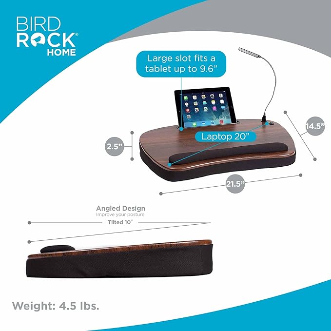 SOFIA SAM Oversized Wood Top Memory Foam Lap Desk - Padded Laptop Desk for Bed, Couch, Recliner, Portable Tray, Mouse Pad, Soft Table for Home, Travel, Fits Tablets and Laptops Up to 20 inches - Black