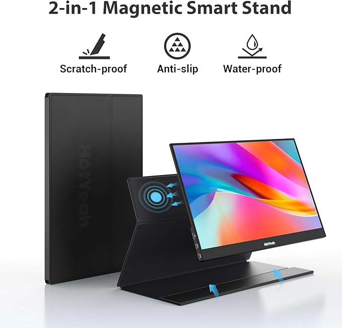 HotYeah Portable Monitor, 16.1in 1080P FHD Laptop Monitor USB-C HDMI External Computer Display HDR IPS w/Smart Cover & Speaker, 2nd Screen for PC Mac Phone Switch PS5