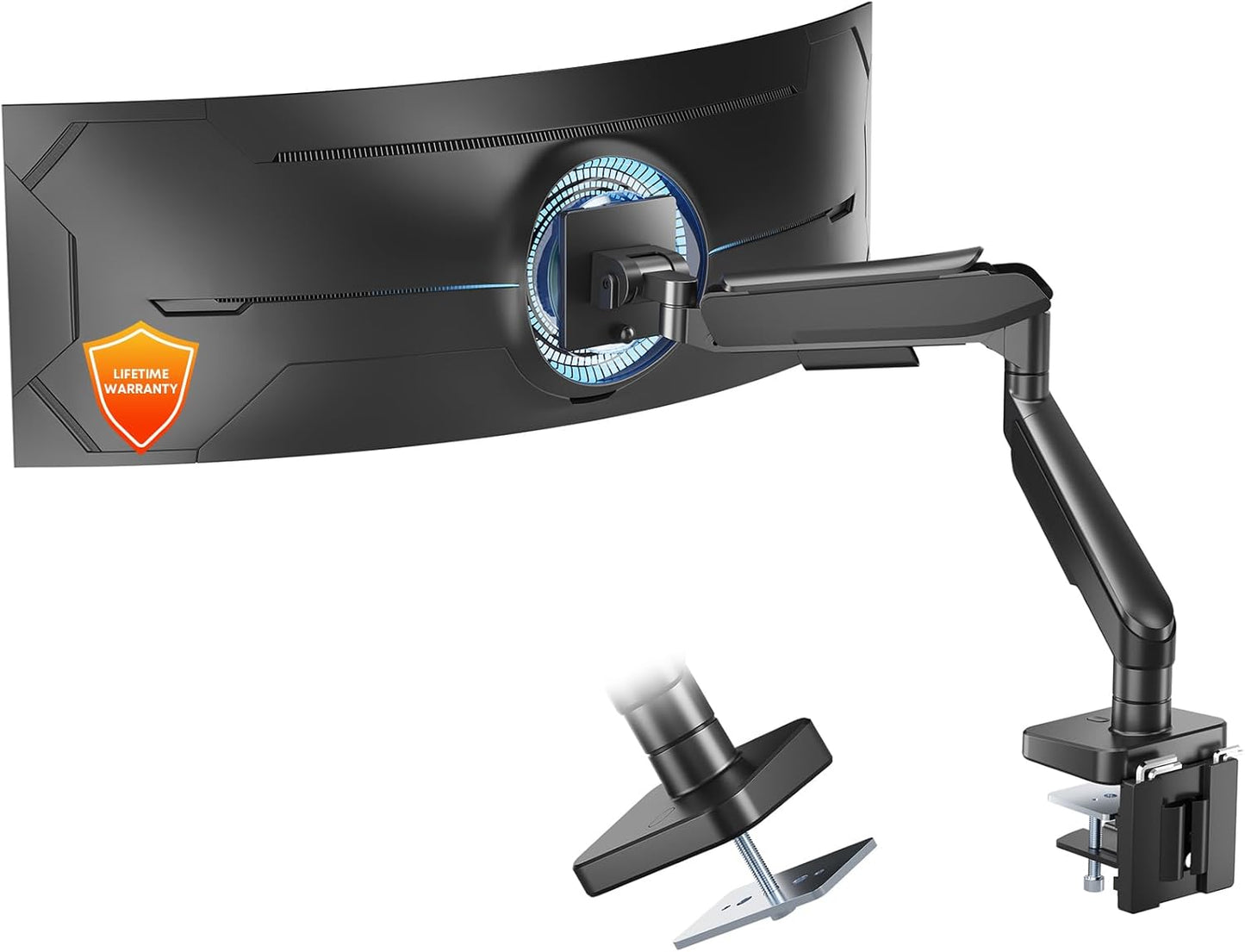 Heavy Duty Monitor-Arm for 17"-49" Ultrawide - Aluminum Full Motion Single Monitor Arm Desk Mount for Office & Gaming, Adjustable Gas Spring, Ergonomic, VESA 75/100 mm, Max Load 44lbs, Black