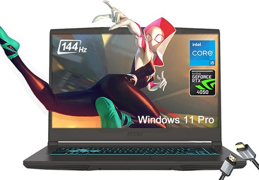 MSI Thin 15 Gaming Laptop, 15.6" FHD Thin Bezel IPS 144Hz, Intel Octa-core i5-13420H (Beats i7-11800H), GeForce RTX 4050, USB-C, Windows 11 Pro, w/HDMI (64GB RAM | 2TB PCIe SSD)